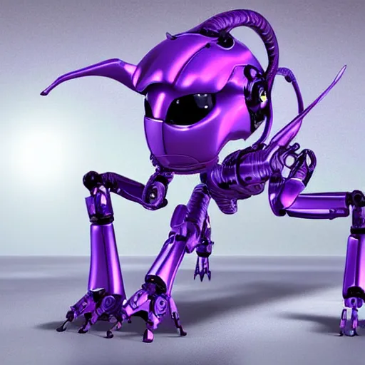 Image similar to very cute and smart robototechnic purple dragon with well-designed head and body and four legs, digital art