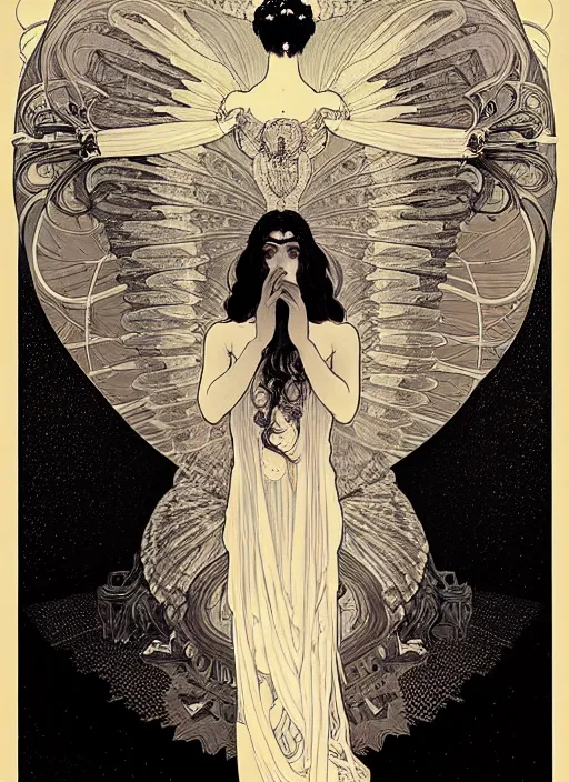 Image similar to fallen angel girl portrait by nicolas delort, alphonse mucha, victo ngai, josan gonzalez, kilian eng