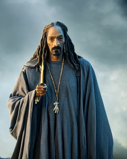 Image similar to Snoop Dogg in the role of Gandalf the Grey, film still, amazing short, 8K, IMAX, ultra detailed