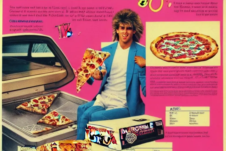 Image similar to 80s, cocaine, pizza, party, advertisement