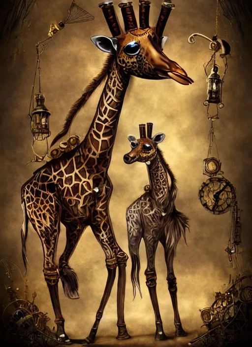 Prompt: steampunk giraffe music video, fantasy, art station, concept art