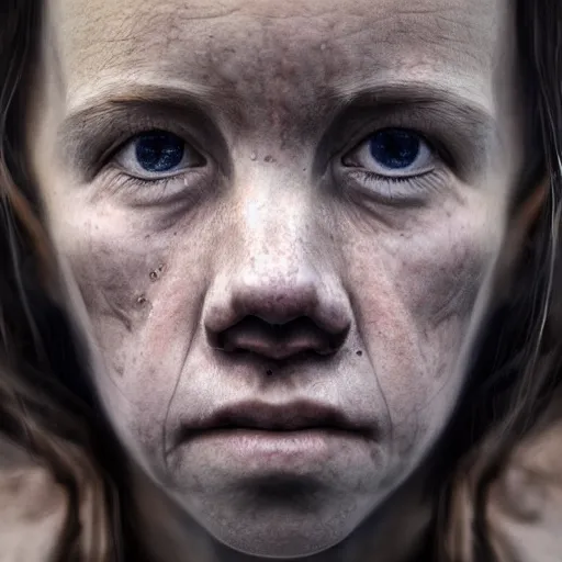 Image similar to high quality high detail portrait by juan francisco casas, hd, unsettling look in the eyes, photorealistic lighting
