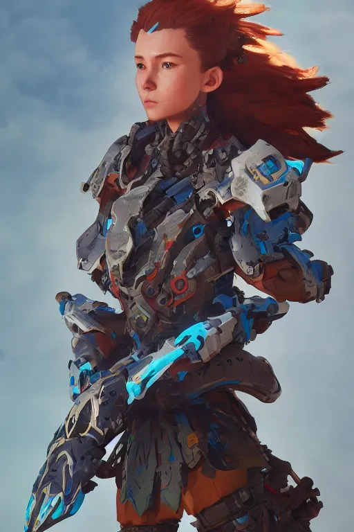 Image similar to combination suit armor aloy horizon forbidden west horizon zero dawn robot ninja mask helmet backpack tribal, aesthetic octane render, 8 k hd resolution, by ilya kuvshinov and cushart krentz and gilleard james radiating a glowing aura cgi rtx 2 0 2 2