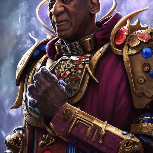 Image similar to Bill Cosby as the emperor of humanity from warhammer 40k, detailed face made by stanly artgerm lau, wlop, rossdraws, james jean, andrei riabovitchev ,marc simonetti