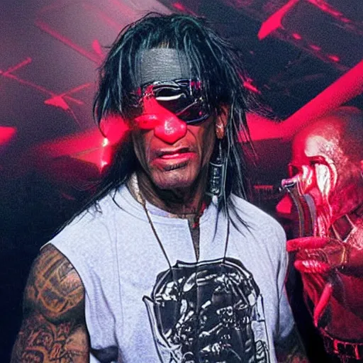 Prompt: tommy lee being targeted by the predator with thermal vision
