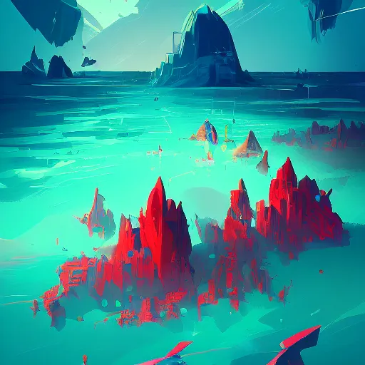 Image similar to a stunning sea by Anton Fadeev and Simon Stalenhag, trending on artstation