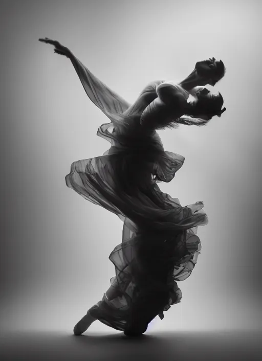 Image similar to a Photorealistic dramatic hyperrealistic render of a beautiful Female smoke dancer by Ken Brower and Deborah Ory of NYC Dance project,Lois Greenfield,Flowing cloth and smoke,Beautiful dynamic dramatic dark moody lighting,volumetric,shadows,cinematic atmosphere,Octane render,8K