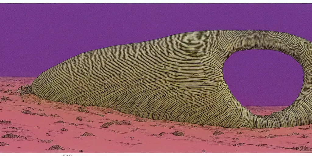 Prompt: giant sandworm from jodorowsky's dune by mœbius,