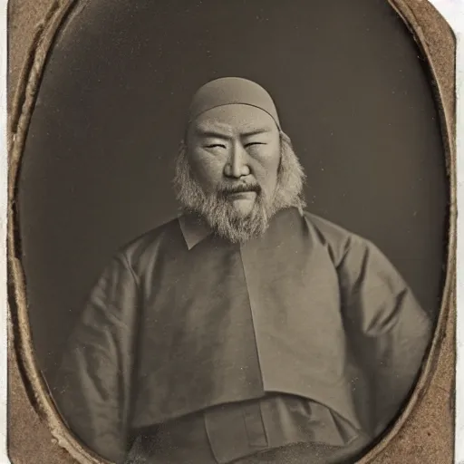Prompt: A daguerreotype photograph of Genghis Khan.