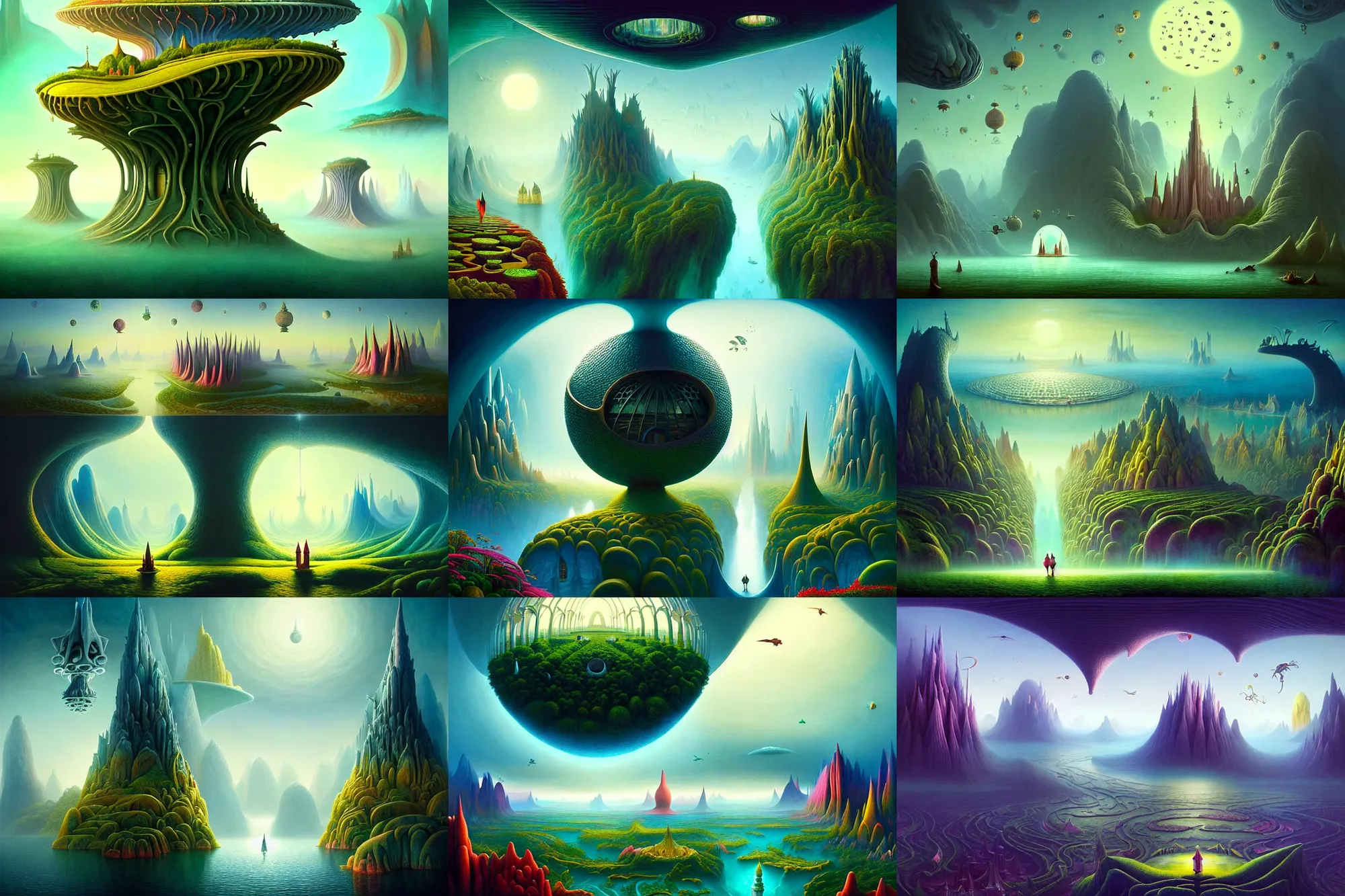 Prompt: a beautiful epic stunning amazing and insanely detailed matte painting of alien dream worlds with surreal architecture designed by Heironymous Bosch, mega structures inspired by Heironymous Bosch's Garden of Earthly Delights, vast surreal landscape and horizon by Asher Durand and Cyril Rolando and Filip Hodas, rich pastel color palette, masterpiece!!, grand!, imaginative!!!, whimsical!!, epic scale, intricate details, sense of awe, elite, fantasy realism, complex composition, 4k post processing