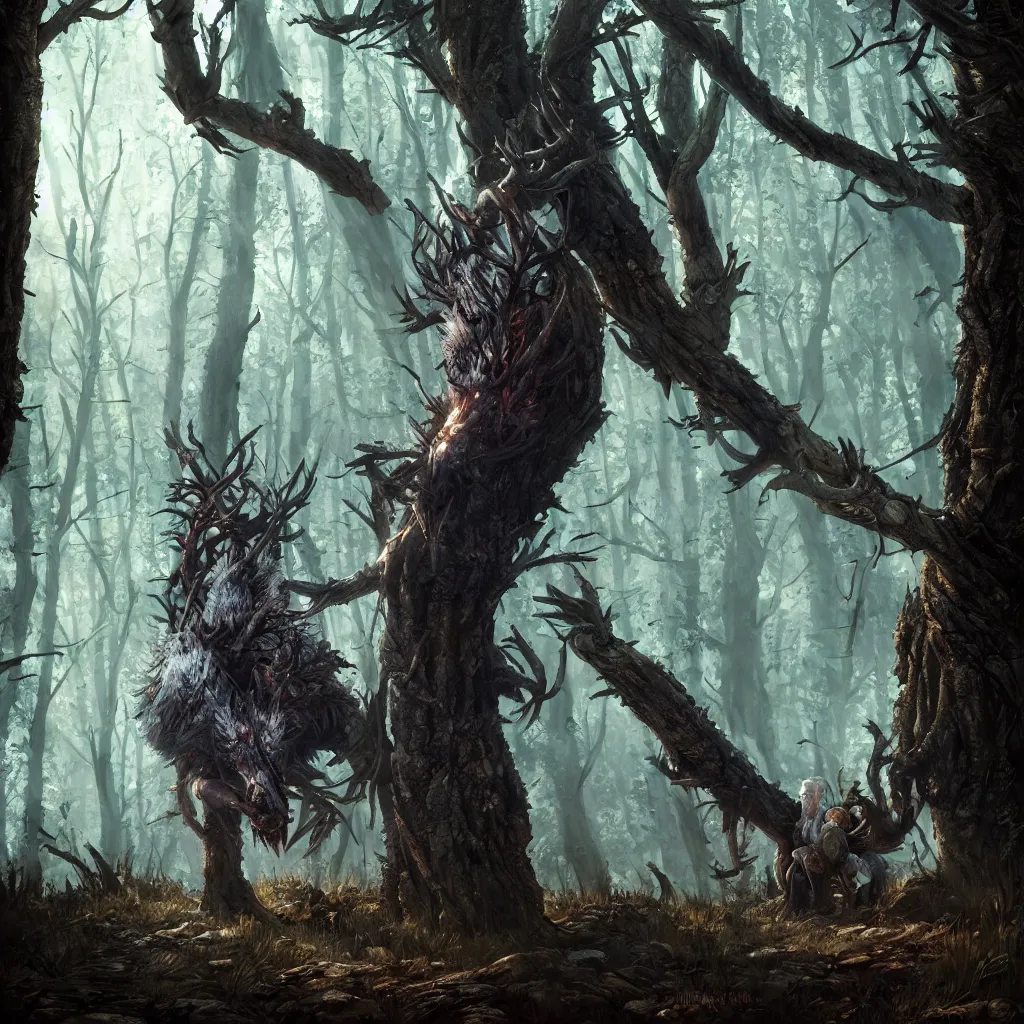 Prompt: witcher 3 leshen in woods, subsurface scattering, by jesper ejsing, justin gerard, tomasz alen kopera, cgsociety and fenghua zhong, highly detailed, rim light, cinematic lighting, illustration, art, octane render, very coherent, cinematic, hyper realism, high detail, octane render, 8 k