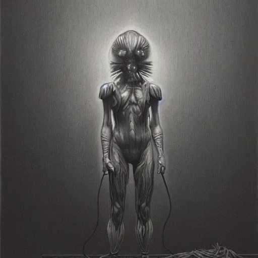 Image similar to a hyperrealistic portrait painting of a monster,, synthwave cyberpunk psychedelic vaporwave by john kenn mortensen, highly detailed