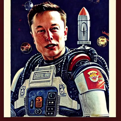 Prompt: elon musk as a space marine, by norman rockwell,