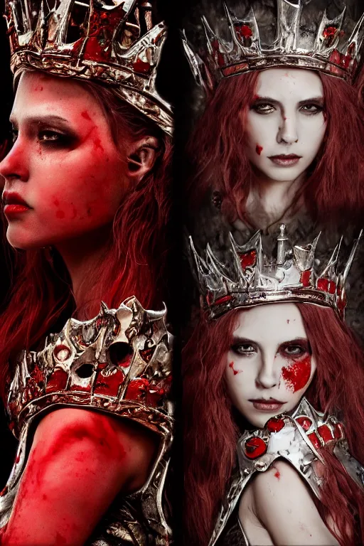 Image similar to the blood crown queen wear the scarlet armor, cinematic lighting, various refining methods, micro macro autofocus, ultra definition, award winning photo