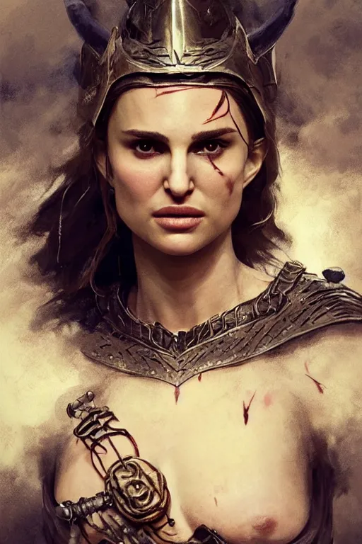 Image similar to natalie portman, legendary warrior, heroic, lord of the rings, tattoos, decorative ornaments, battle armor, by carl spitzweg, ismail inceoglu, vdragan bibin, hans thoma, greg rutkowski, alexandros pyromallis, perfect face, fine details, realistic shading photorealism