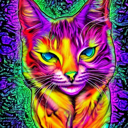 Prompt: psychedelic cat, fantasy