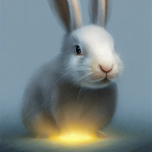 Image similar to adorable baby rabbit pixar character by zdzislaw beksinski, by tiffany bozic, cold hue's, warm tone gradient background, concept art, beautiful composition, digital painting