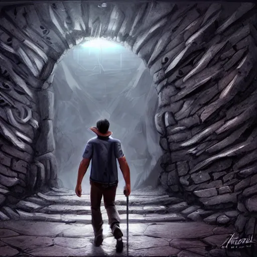Prompt: a man walking into the portal, concept art, illustration, highly detailed, artwork, cinematic, hyper realistic, art station,
