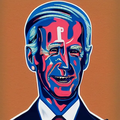 Image similar to a cyborg joe biden, painted in the style of bosch