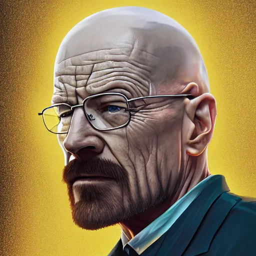 Image similar to walter white, hyper detailed, digital art, trending in artstation, cinematic lighting, studio quality, smooth render, unreal engine 5 rendered, octane rendered, art style by klimt and nixeu and ian sprigger and wlop and krenz cushart