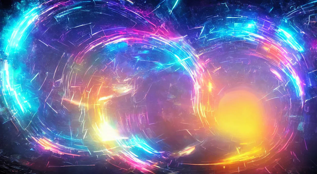 Image similar to Infinite colorful portals to alternate dimensions open before him and ripple through space time, photo realistic, dramatic lighting, windy, UHD 8K