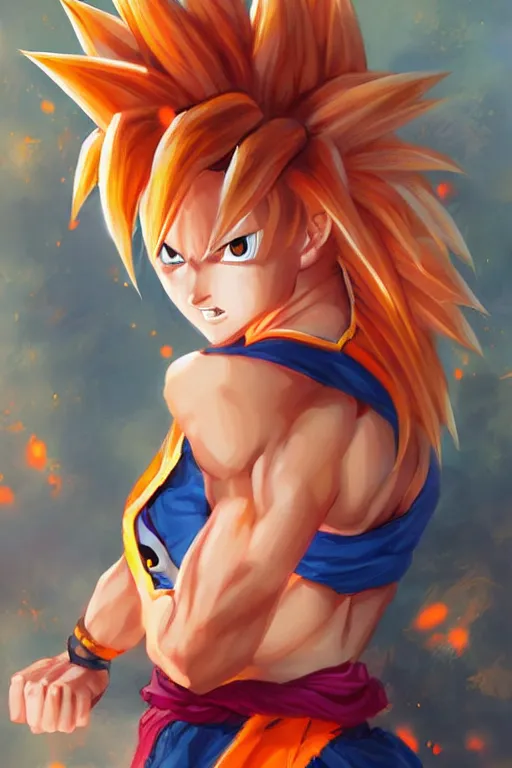 Prompt: kawaii female version of goku, painting by WLOP and ross tran