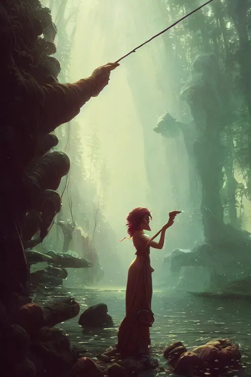 Image similar to highly detailed vfx portrait a mage casting a water spell, stephen bliss, unreal engine, greg rutkowski, loish, rhads, beeple, makoto shinkai and lois van baarle, ilya kuvshinov, rossdraws, tom bagshaw, alphonse mucha, global illumination, detailed and intricate environment