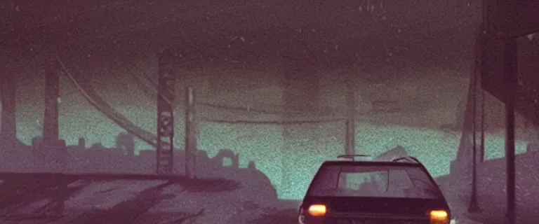 Prompt: Aqua Metallic Audi 80 RS 2 Avant (1995), black car, a gritty neo-noir, dramatic lighting, cinematic, eerie person silhouette, death, homicide, establishing shot, extremely high detail, photorealistic, cinematic lighting, artstation, by simon stalenhag, Max Payne (PC) (2001) winter new york at night, flashing lights, Poets of the Fall - Late Goodbye