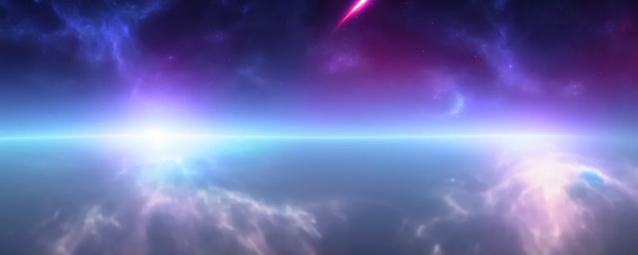 Image similar to minimalist cinematic scifi render of atmospheric space, nebula, hubble, volumetric lighting, 4 k, 8 k, hd