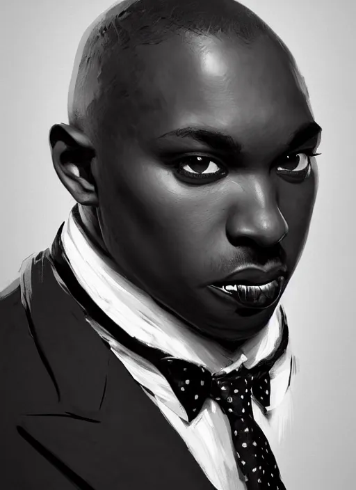 Image similar to portrait of a wide faced black man with a crooked nose and a confident expression, 1 9 6 0 s, black clothes, goth, punk, brightly coloured hair, funk, intricate, elegant, highly detailed, digital painting, artstation, concept art, smooth, sharp focus, illustration, art by wlop, mars ravelo and greg rutkowski