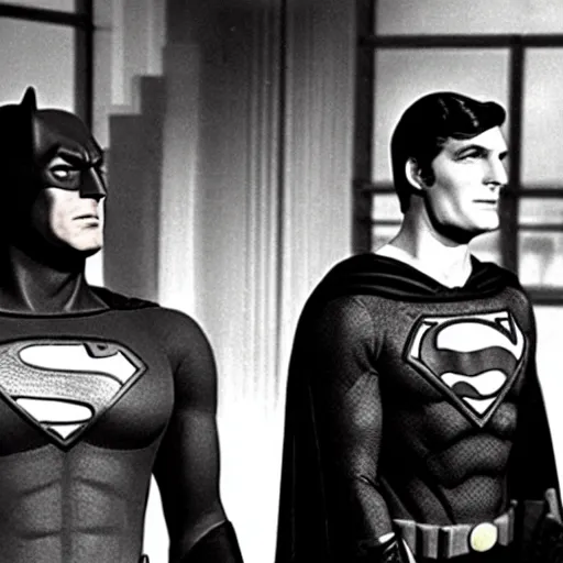 Image similar to adam west batman teams up with superman on the 1 9 6 6 batman tv show