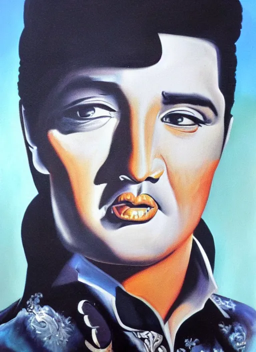 Image similar to oil painting of elvis presley by dali