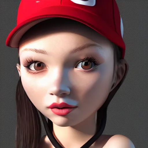 Image similar to a cartoon girl with a baseball cap on her head, vector art by ye xin, cgsociety, digital art, rendered in maya, daz 3 d, zbrush