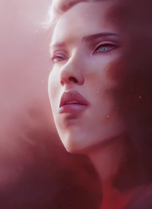 Image similar to a beautiful portrait of scarlett johansson mixed with lion. character design by cory loftis, fenghua zhong, ryohei hase, ismail inceoglu and ruan jia. volumetric light, detailed, rendered in octane