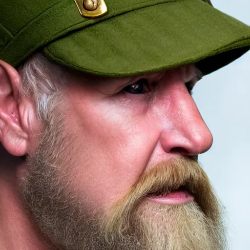 Image similar to close up of face of average looking 5 0 year old polish blond man with a blond beard and blond mutton chops, short wavy blond hair, green eyes, 1 8 0 0 s soldier, portrait, 4 k