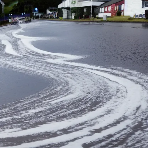 Prompt: milk flood, picture of milky waves of milk flooding through the town