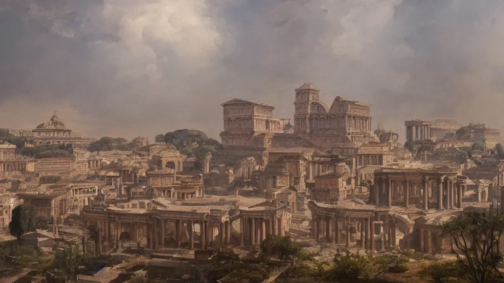 Prompt: Trending on artstation, ancient Rome, detailed matte painting, oil on canvas