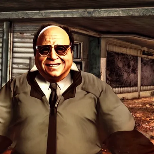 Prompt: Danny devito in the style of fallout: New Vegas game