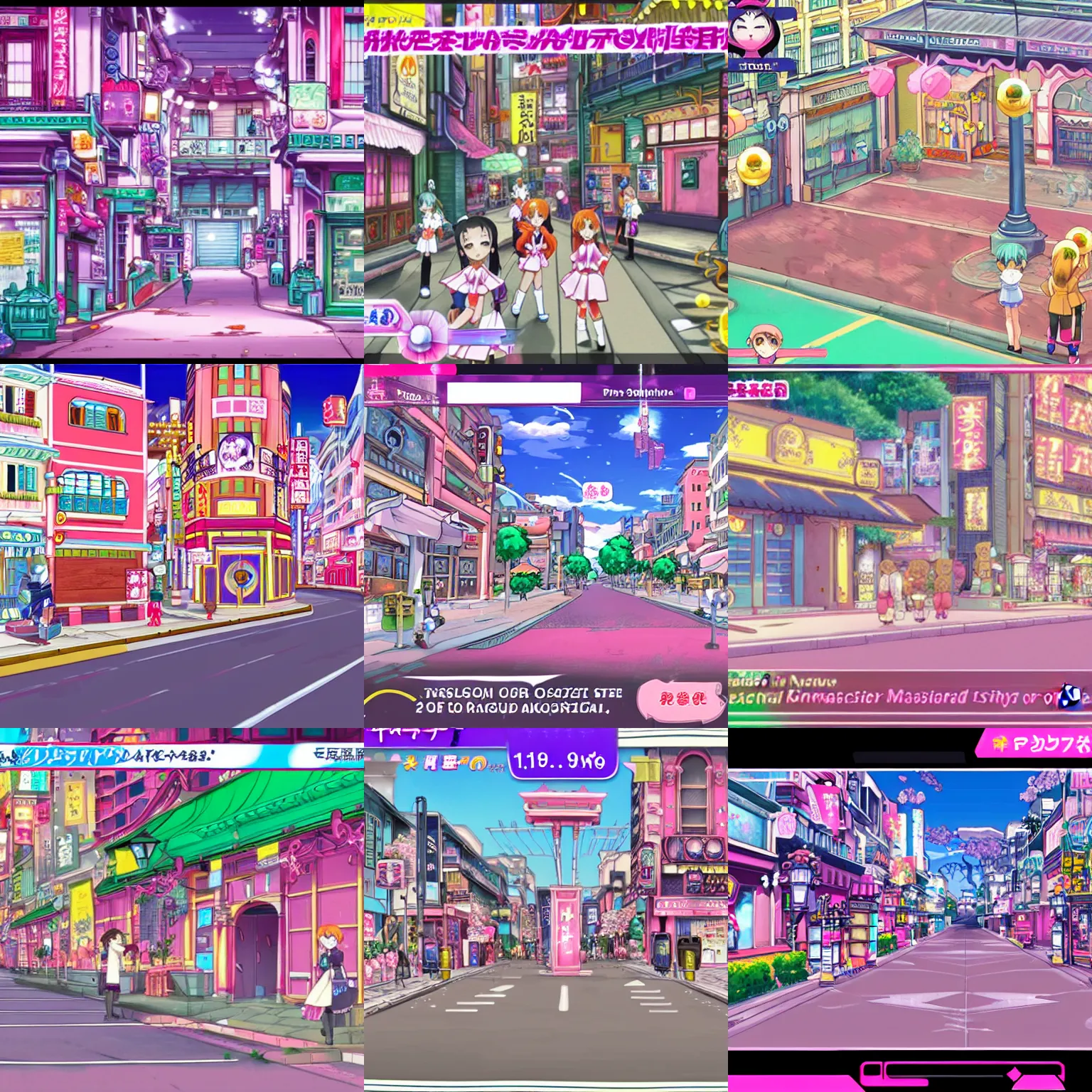 Prompt: a stunning screenshot of an Osaka street in Magical Girl Adventures 2, masterpiece, hyper-detailed