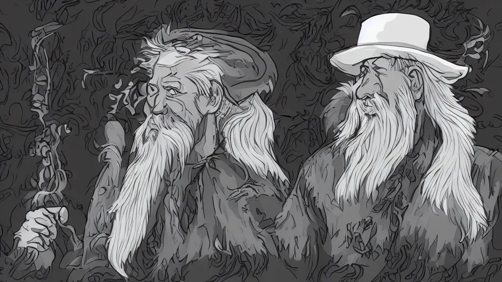 Prompt: a druid magician white hair and white beard. digital artwork.