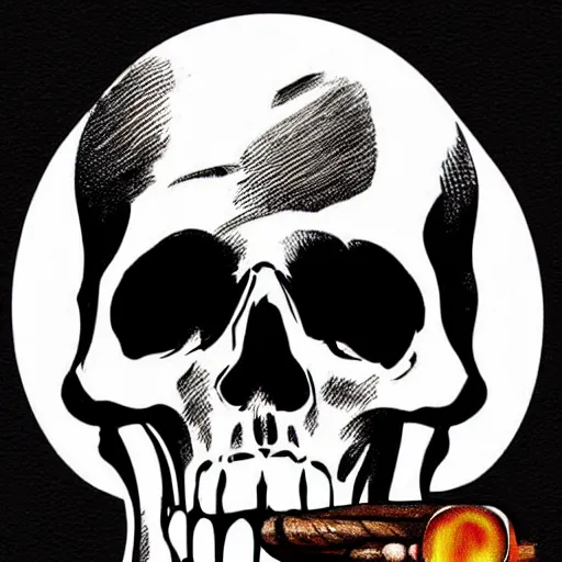 Image similar to a skull smoking a cigar, illustration, vector art, s clean lines, clip art, on white background, pinterest, artstation, deviantart