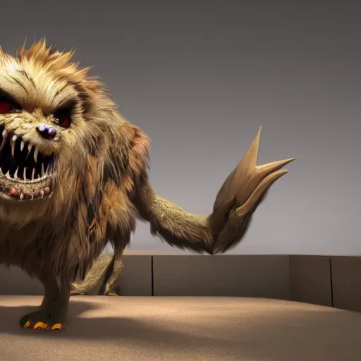 Image similar to furry friendly monster, photorealistic, colored, unreal engine, vray, 5 5 mm