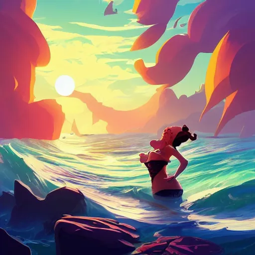 Image similar to painting mermaid treasure on sea of thieves game avatar hero smooth face median photoshop filter cutout vector, behance hd by jesper ejsing, by rhads, makoto shinkai and lois van baarle, ilya kuvshinov, rossdraws global illumination