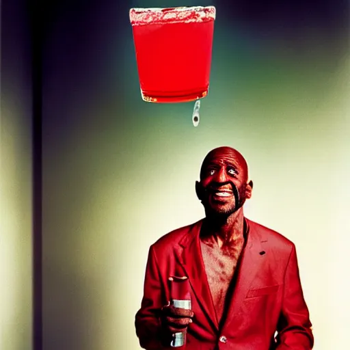 Prompt: uhd photorealisitc candid photo of the kool - aid guy. photo by annie leibowitz and steve mccurry