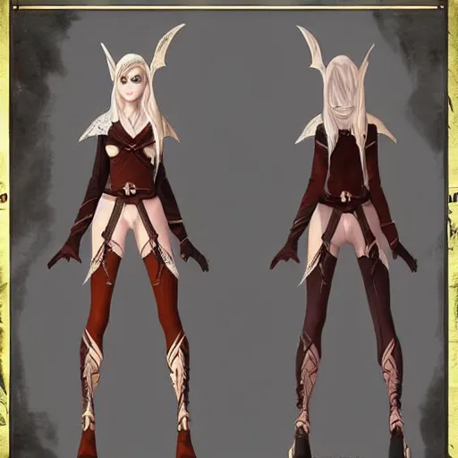 Image similar to character outfit concept sheet of fantasy female elf, by Zakariah and Nippaaah, artstation, highly detailed, character outfit design