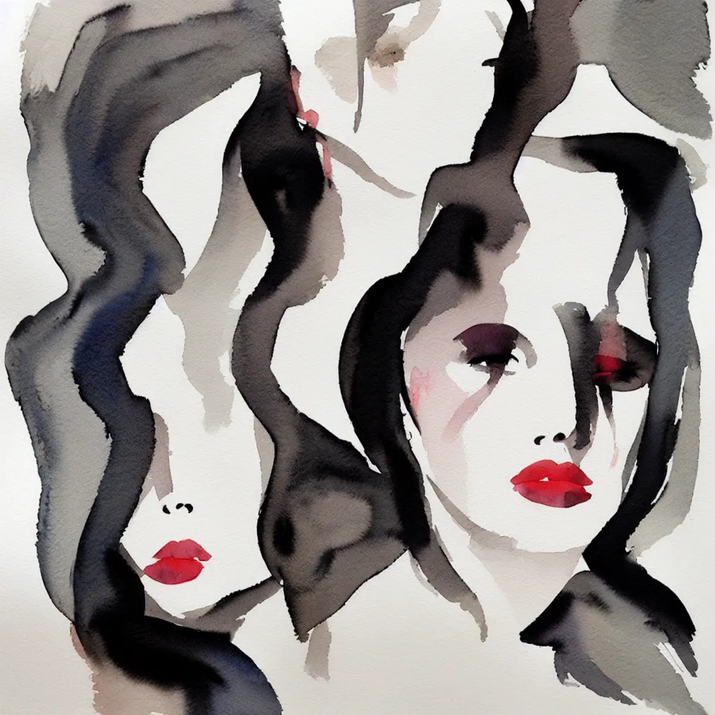 Image similar to one beautiful face woman, grey, colorless and silent, watercolor portraits by Luke Rueda Studios and David downton