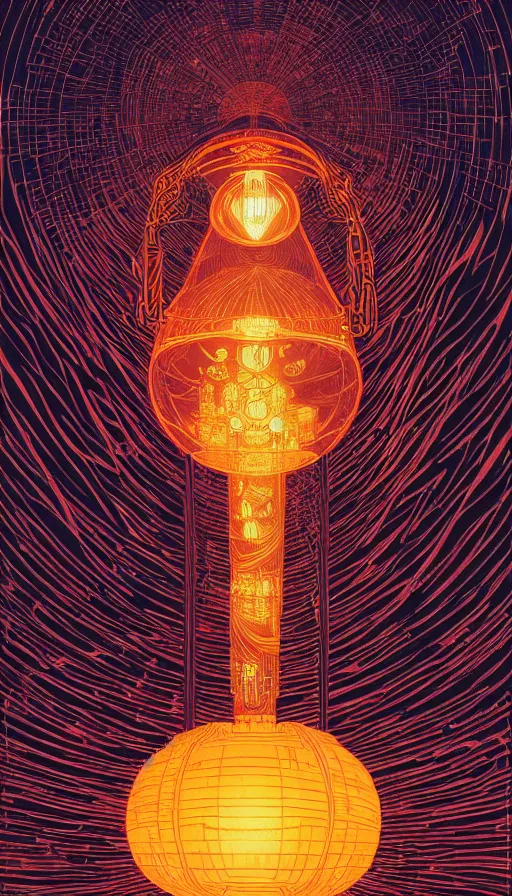 Image similar to the ancient oracle of the luminous lantern spirits, futurism, dan mumford, victo ngai, da vinci