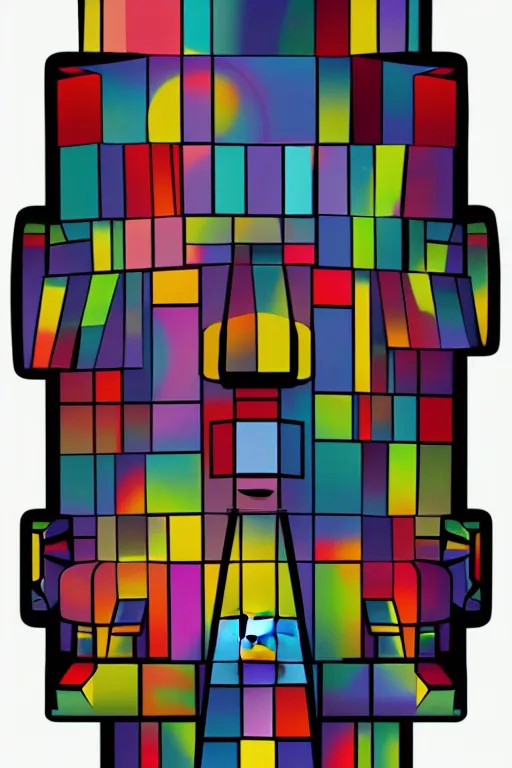 Image similar to cubist moai statue cutout digital illustration cartoon colorful beeple