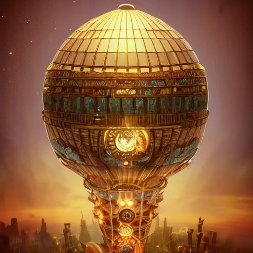 Image similar to enormous flying city in a gigantic faberge egg, sky, steampunk, fantasy art, unreal engine,