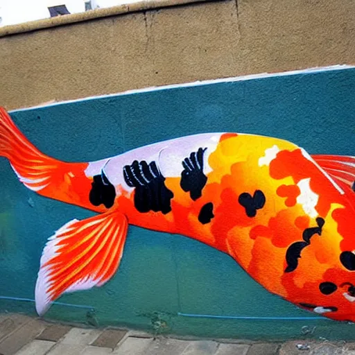 Prompt: a beautiful koi fish in the style of street art